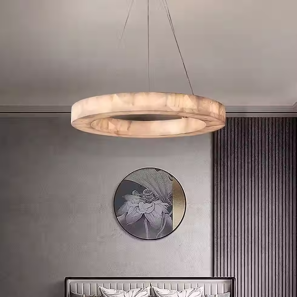 Thumbnail: Natural Alabaster Round Ring LED Chandelier – Luxury Pendant_12