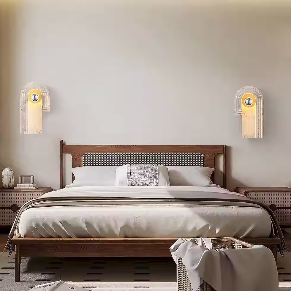 Miniature : Travertine Arch Wall Sconce – Stepped Stone Block Niche Bulb E27