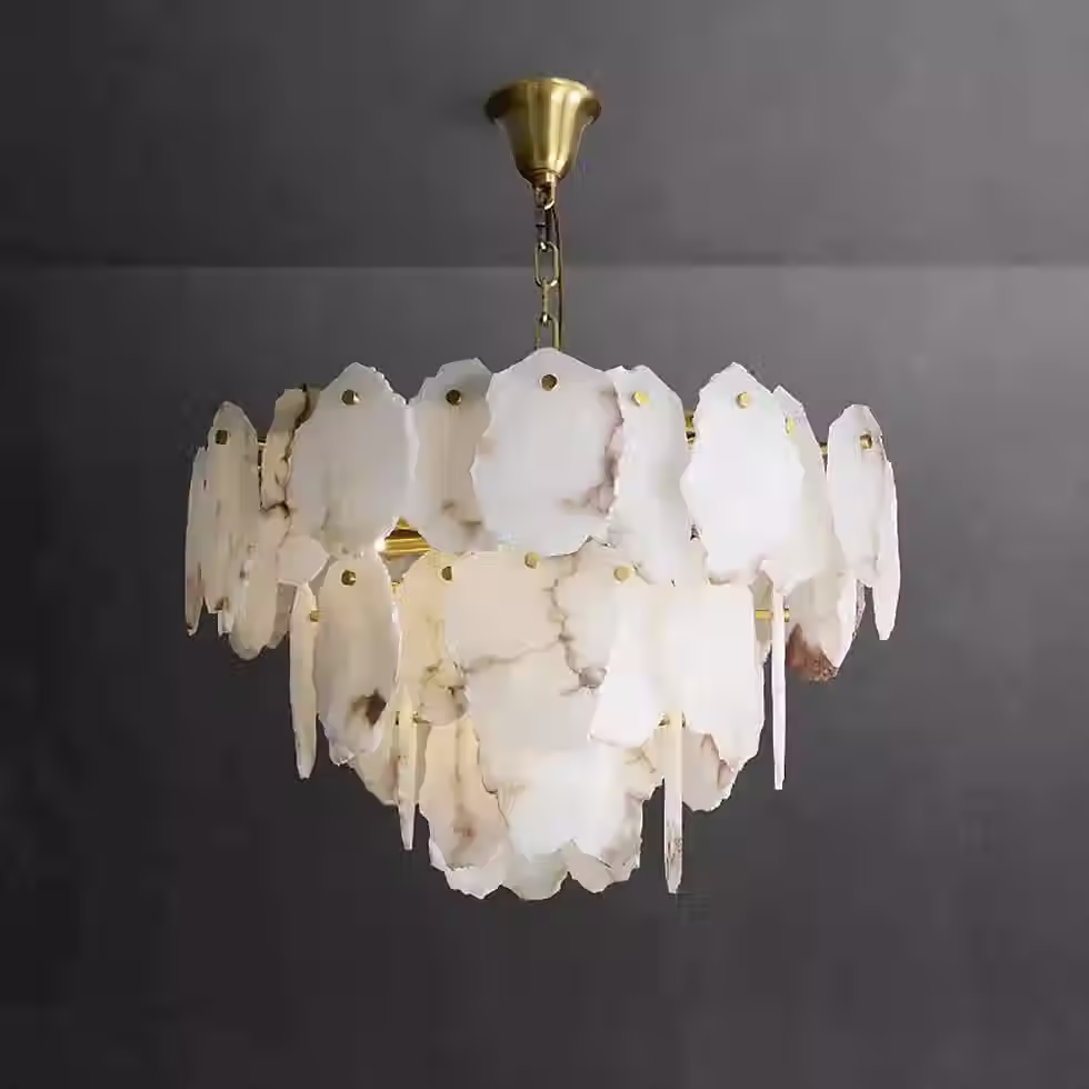 Thumbnail: Large Alabaster Dome Pendant Chandelier – E14 Brass Dia 80cm