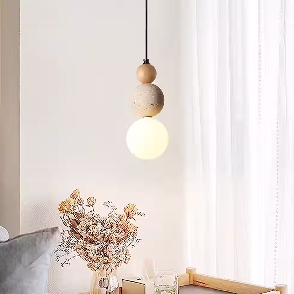 Miniatura: Travertine Sphere, Wood Ball & Glass Globe Pendant – G9_8