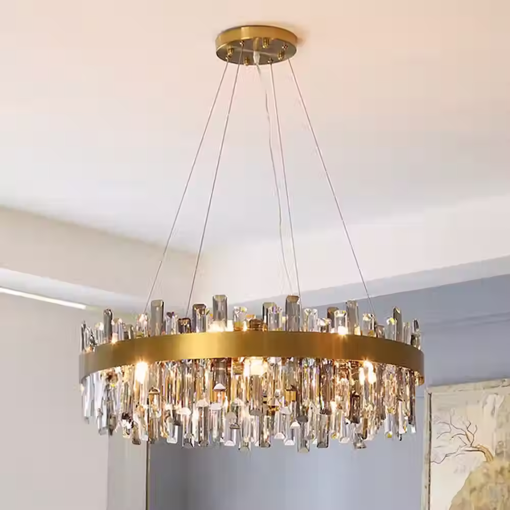 Raw-Cut Crystal Cluster Brass-Ring Chandelier - Round & Linear, E14