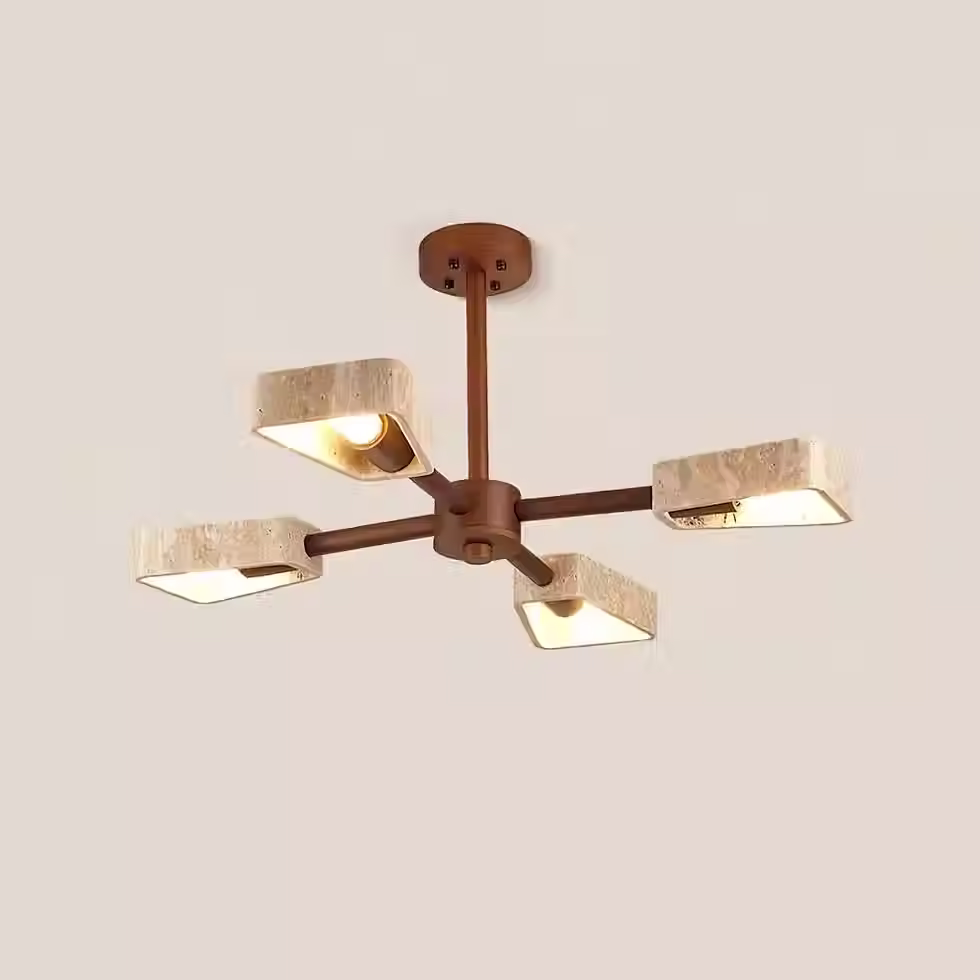 الصورة المصغرة: Travertine Trapezoid Frame Wood-Arm Chandelier – Multi-Head E27_4