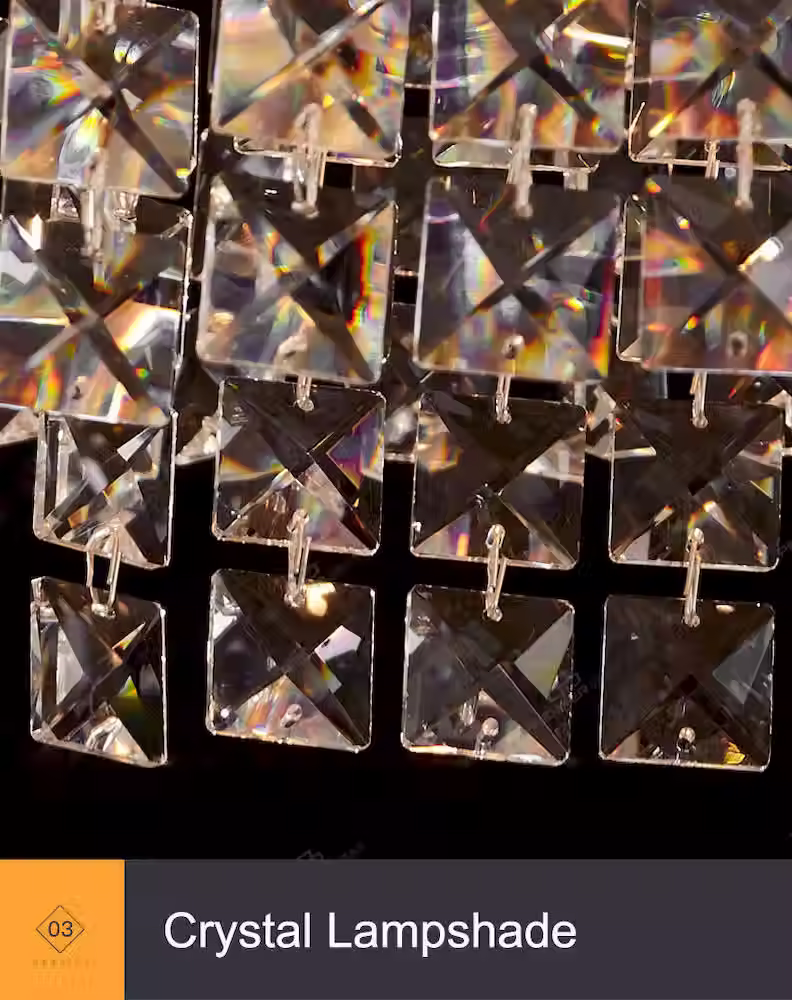 الصورة المصغرة: Two-Tier Iridescent Square-Crystal Drum Chandelier - Chrome E14