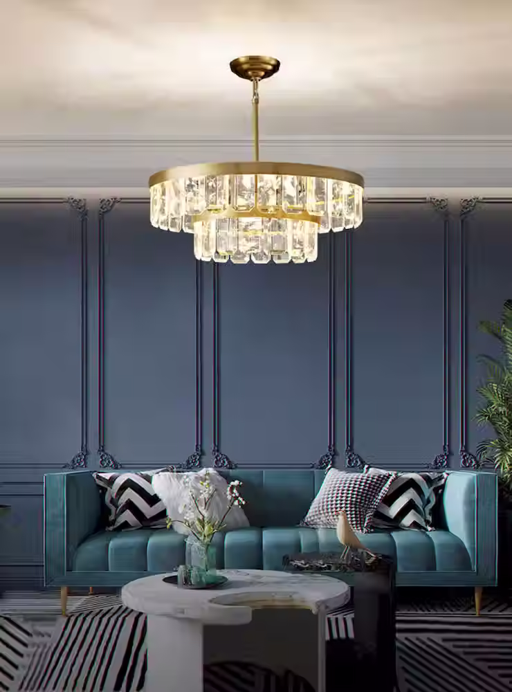 Миниатюра: Tiered Textured-Crystal Chandelier & Sconce - Gold, LED