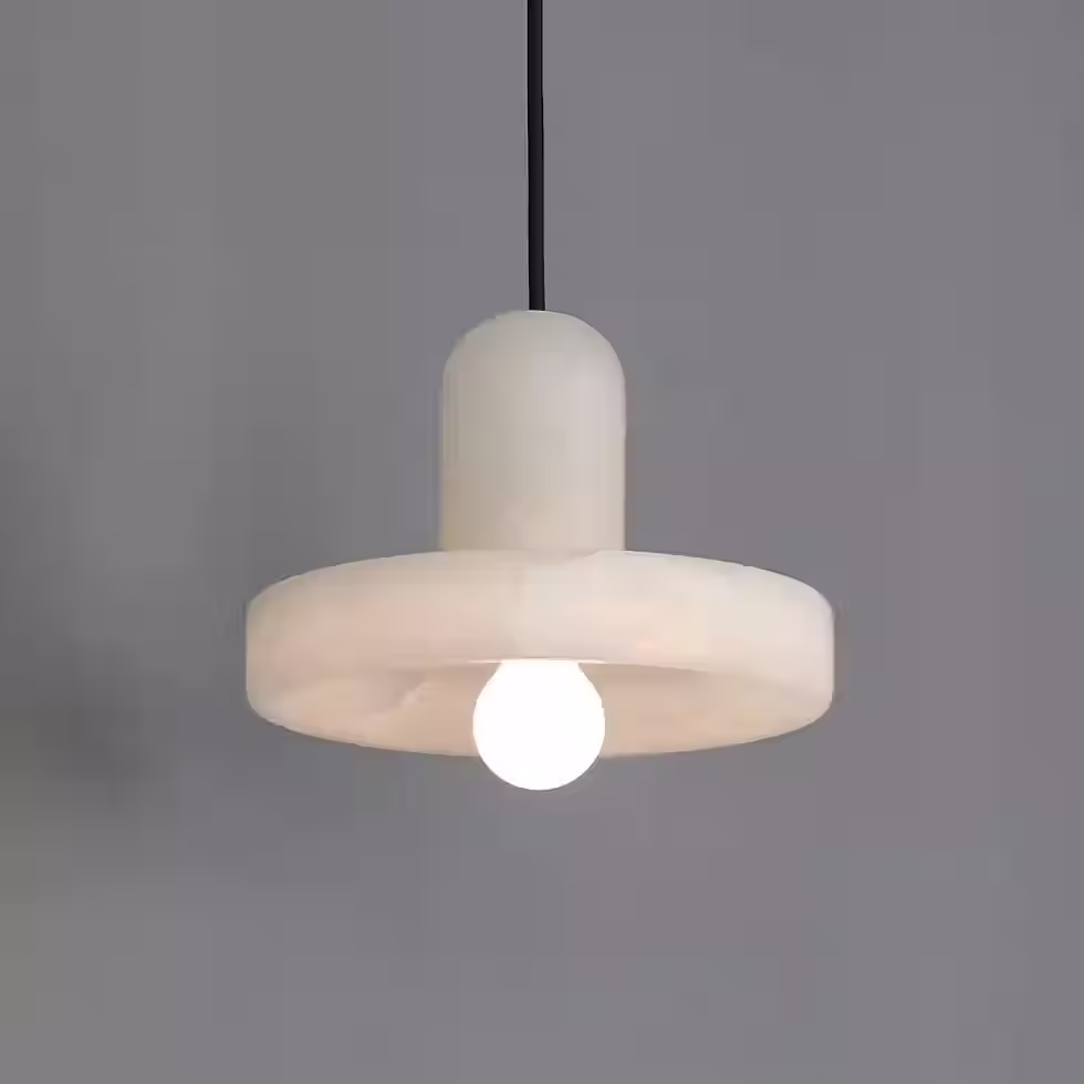 Thumbnail: Alabaster Disc Spinning-Top Pendant – Exposed Bulb