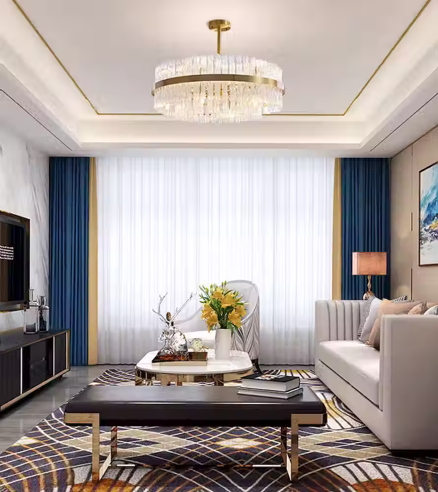 Miniaturbild: Textured Ice-Glass Tiered Chandelier - Gold, G9