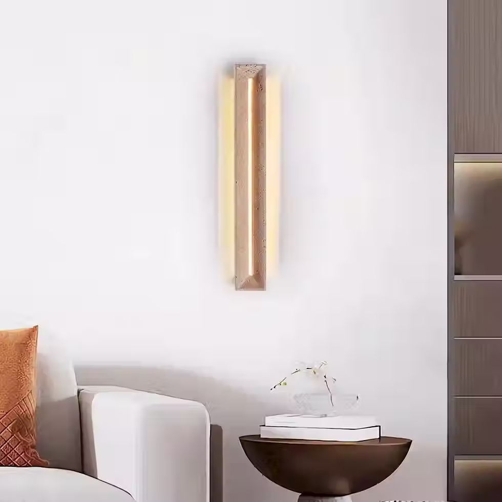 Thumbnail: Travertine Linear Wall Light – Recessed Warm LED Tall Stone Plank
