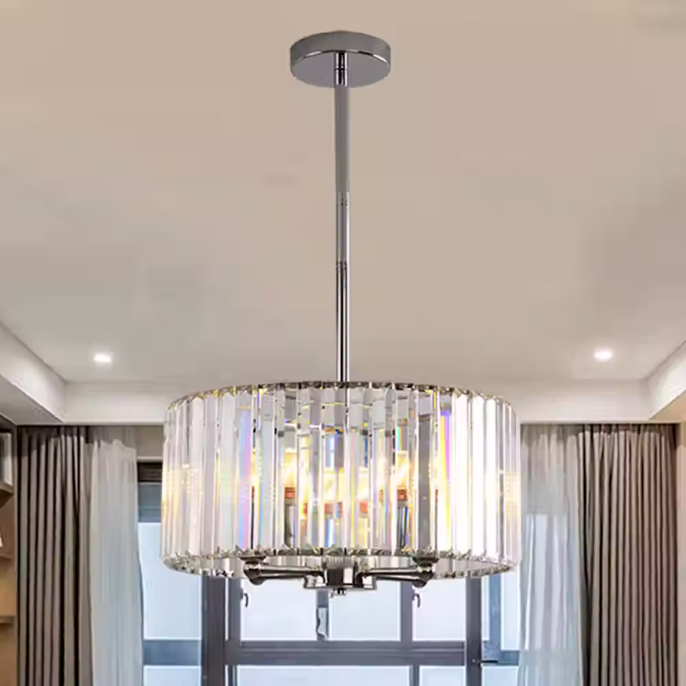 Crystal Prism Drum Ceiling Light - Chrome, E14