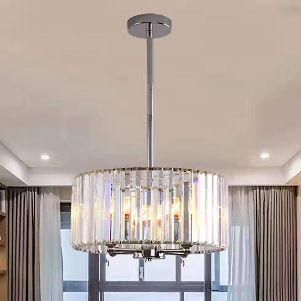 Crystal Prism Drum Ceiling Light - Chrome, E14