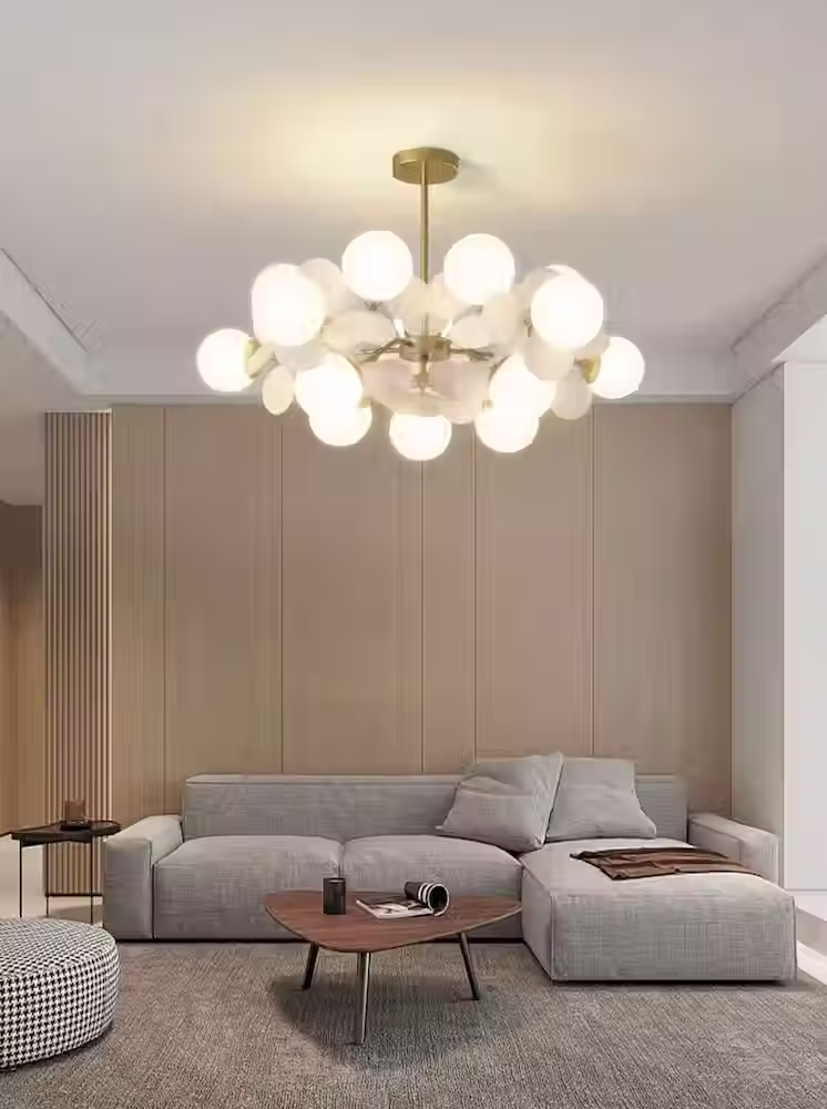 Миниатюра: Macaron Disc Chandelier - Pastel Discs & White Glass Globes G9