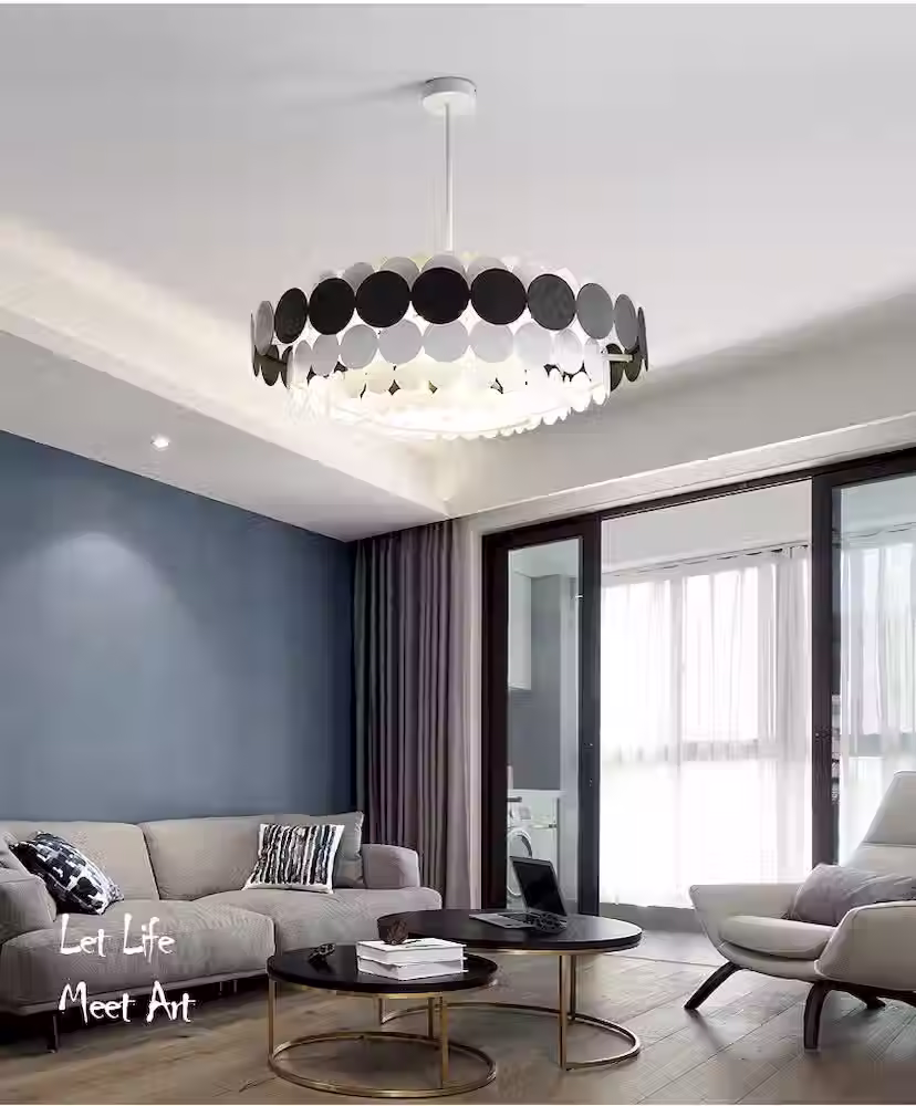 Miniatura: Scalloped Metal Disc Drum Pendant Light - Monochrome, Dia 40-80cm