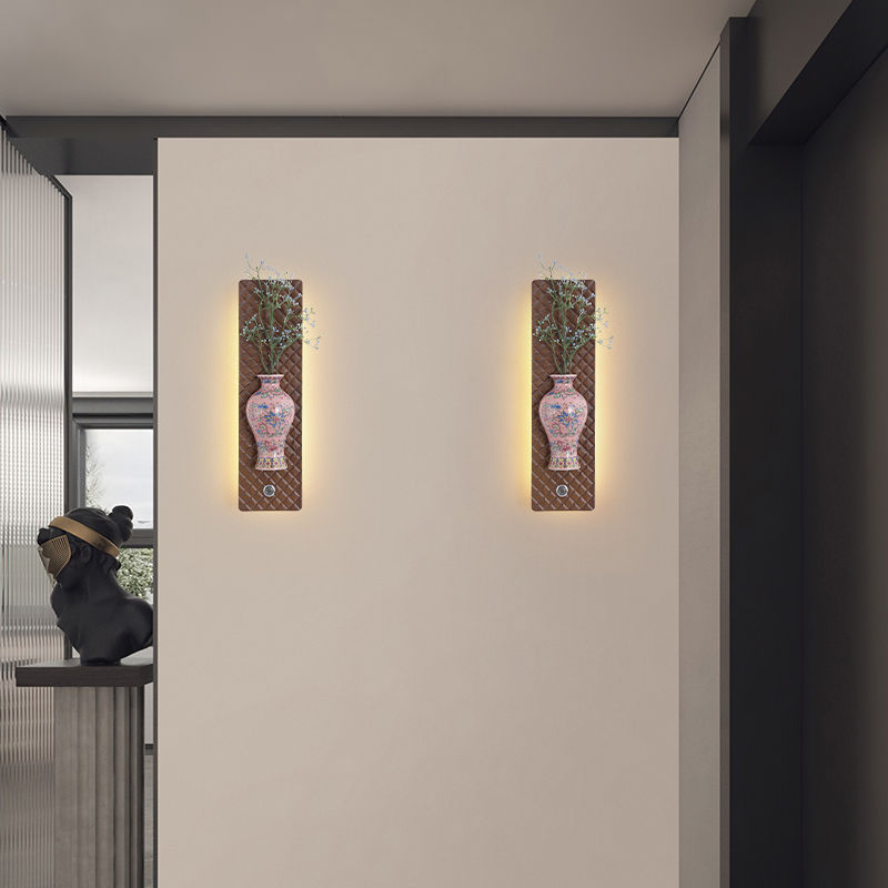Carved Wood Wall Sconce with Decorative Vase | LED Ambient Lighting