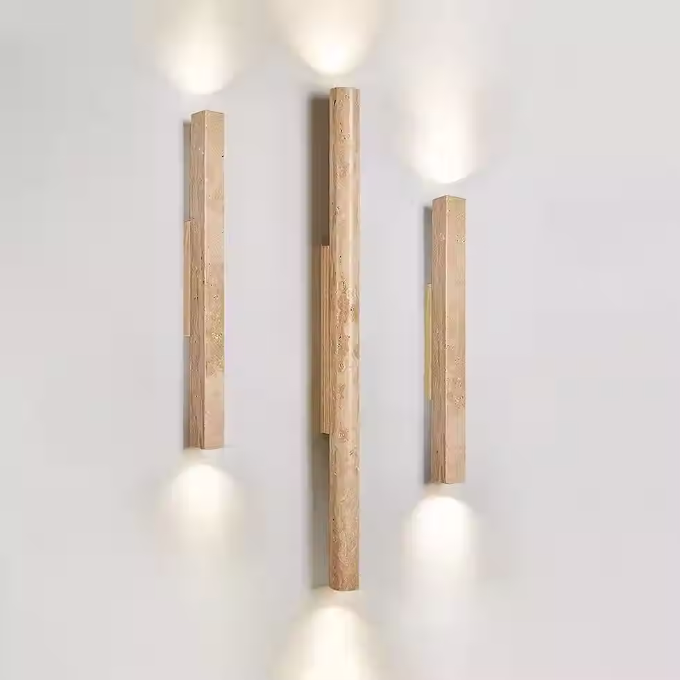 Miniature : Travertine Column Wall Sconce – Up Down Stone Tube Wood Bracket E27
