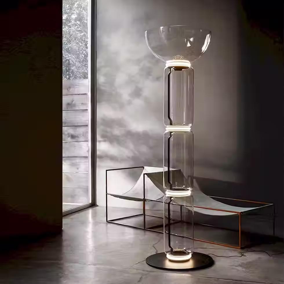 Stacked Glass Cylinder Modular Pendant + Floor Lamp - Black, 3000K
