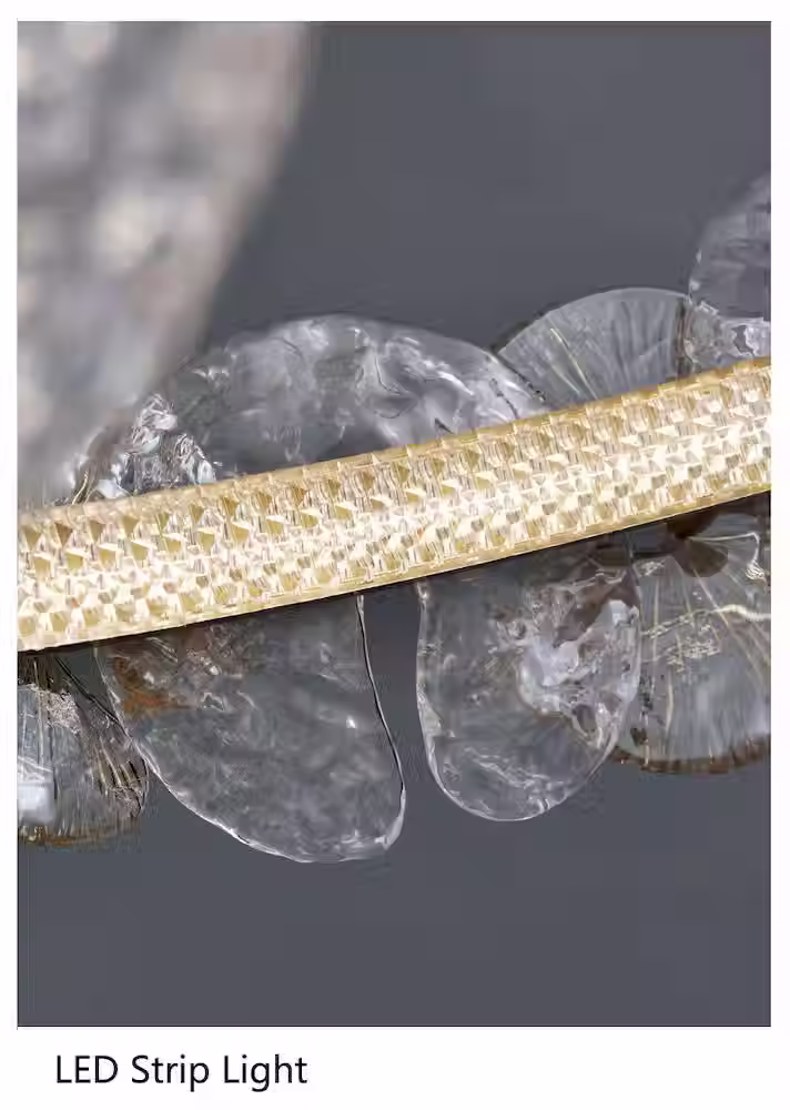 Miniaturbild: Lotus-Leaf Textured Glass Disc Ring LED Chandelier - Gold, Dia 40-80cm