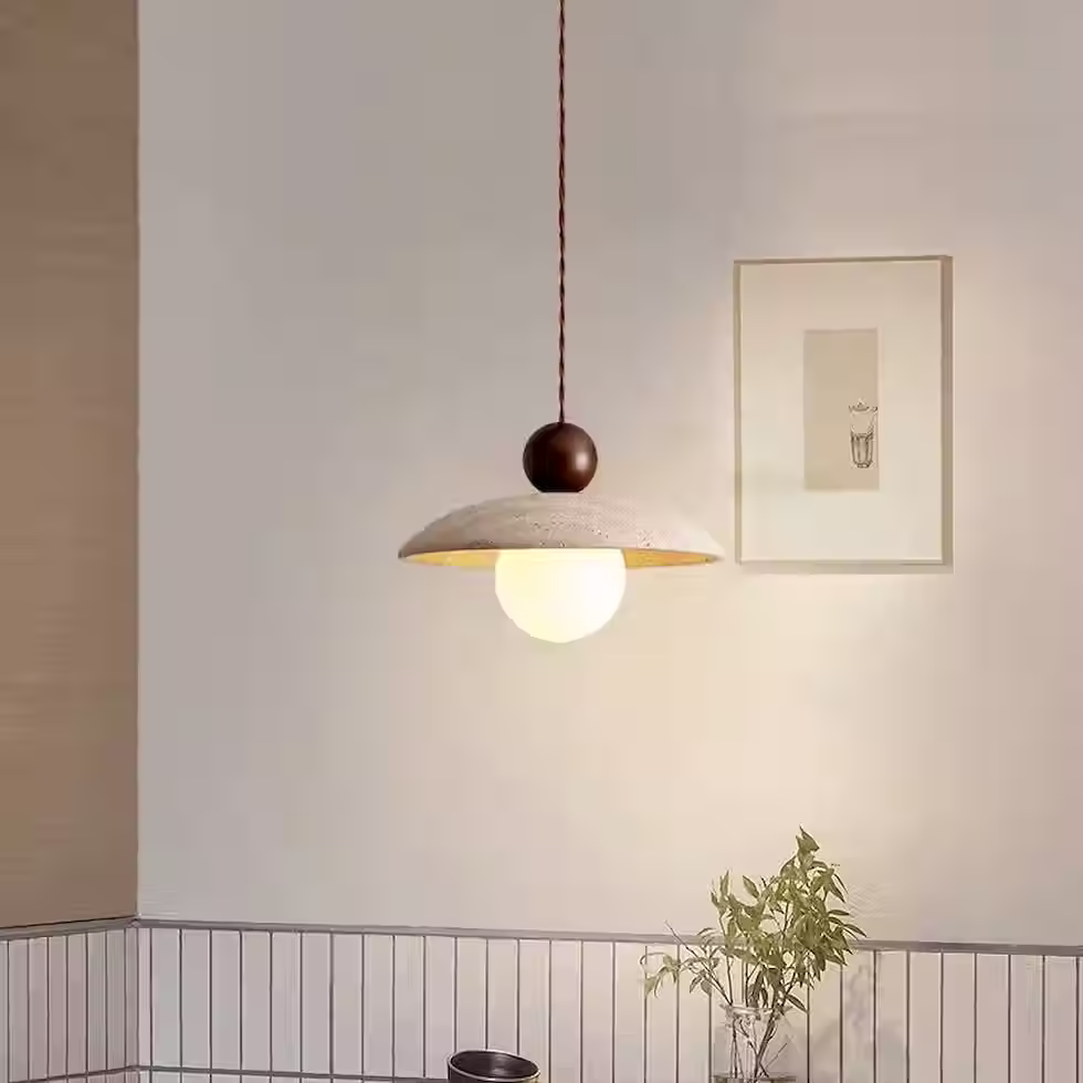 Miniaturbild: Travertine Stone Saucer Pendant, Wood Ball & Glass Globe 1