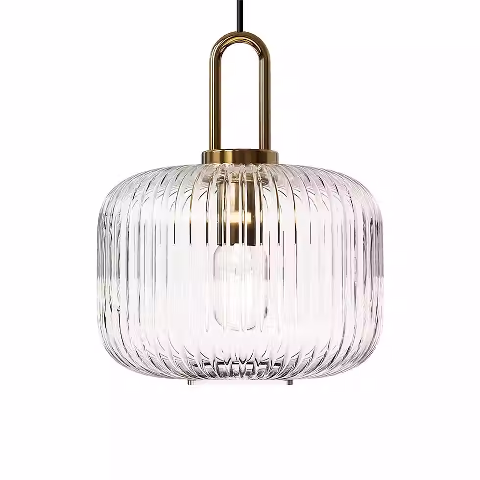 Ribbed Glass Lantern Pendant – Brass Handle, 4 Shapes Clear/White, E27_1