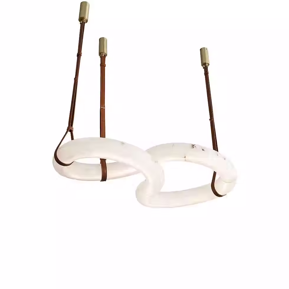 Interlocking Alabaster Ring Chain Chandelier – Leather Strap