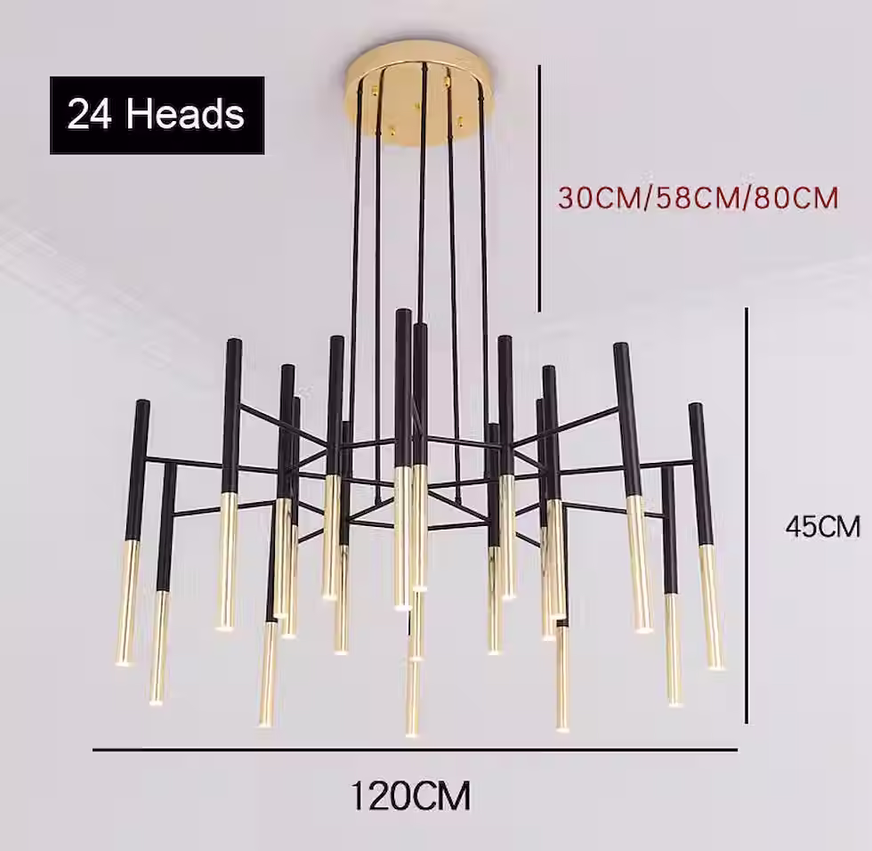 Miniatura: Post-Modern Black & Gold Tapered-Tube LED Cluster Chandelier