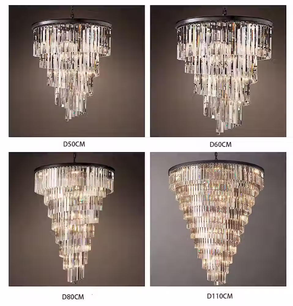 Miniature : Spiral Crystal-Fringe Staircase Chandelier - Black, Dia 50-110cm