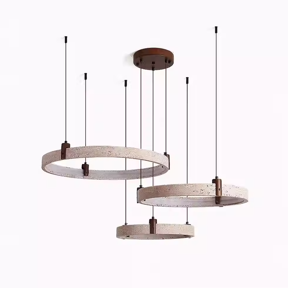الصورة المصغرة: Travertine Multi-Tier Ring Drop Chandelier – Walnut Wood H150 LED_4