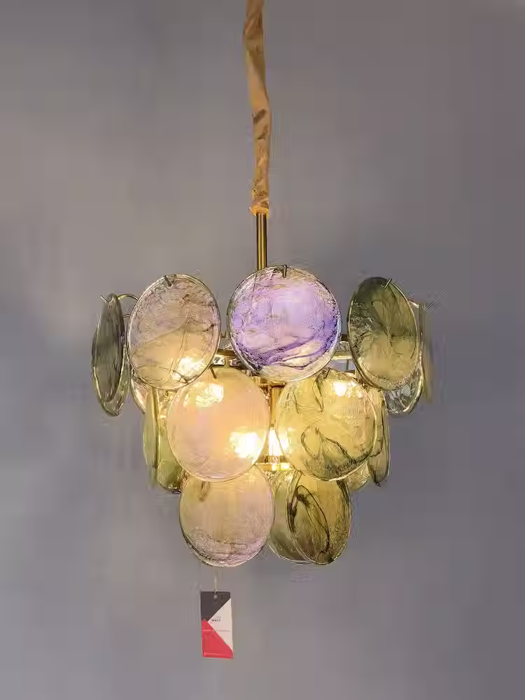 Thumbnail: Iridescent Murano Glass Disc Tiered Chandelier - Chrome, 5 Colors E14
