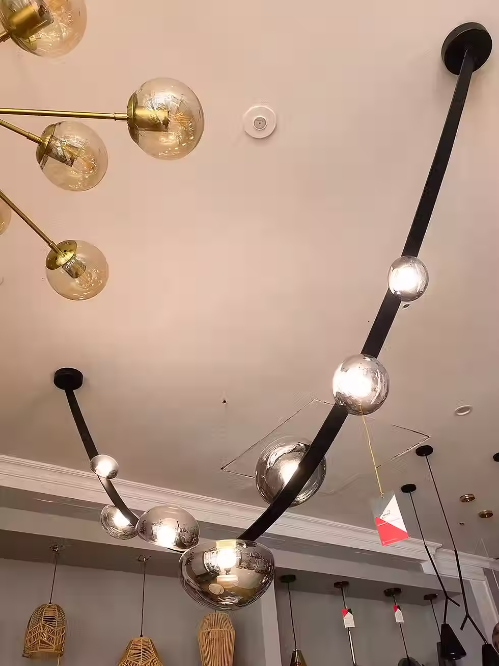 Miniatura: Luminária Pendente Moderna com Alças de Couro e Bolhas de Vidro - Design Multi-Braço Fixo