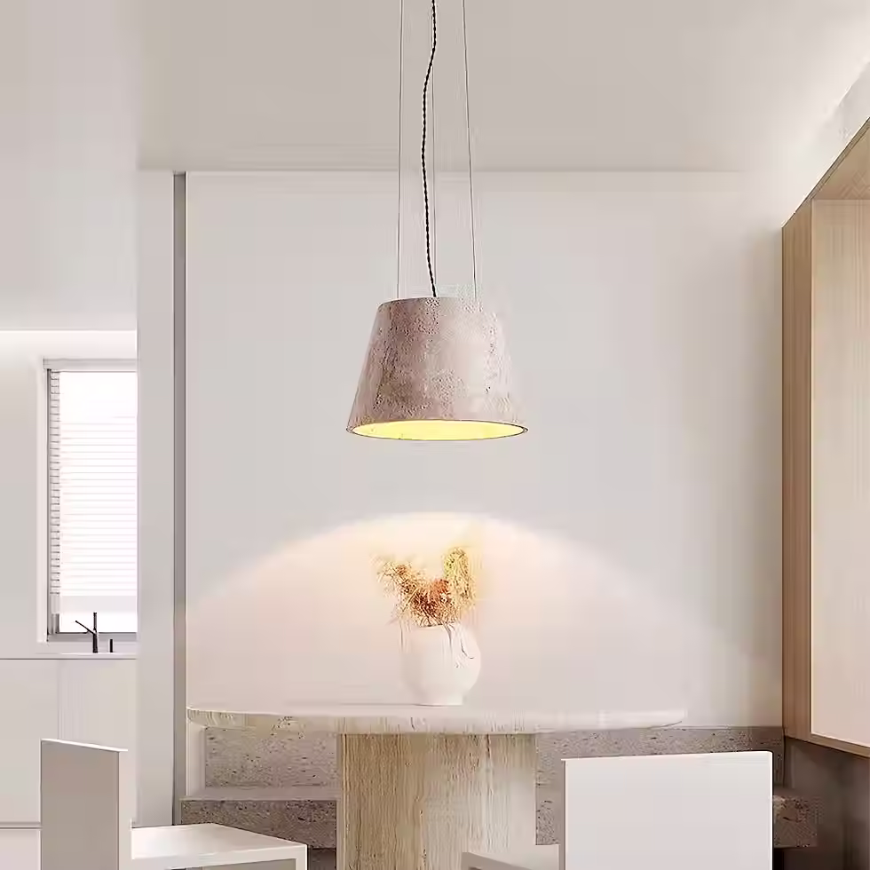 الصورة المصغرة: Yellow Travertine Bucket Pendant Light – Truncated Cone E27_10