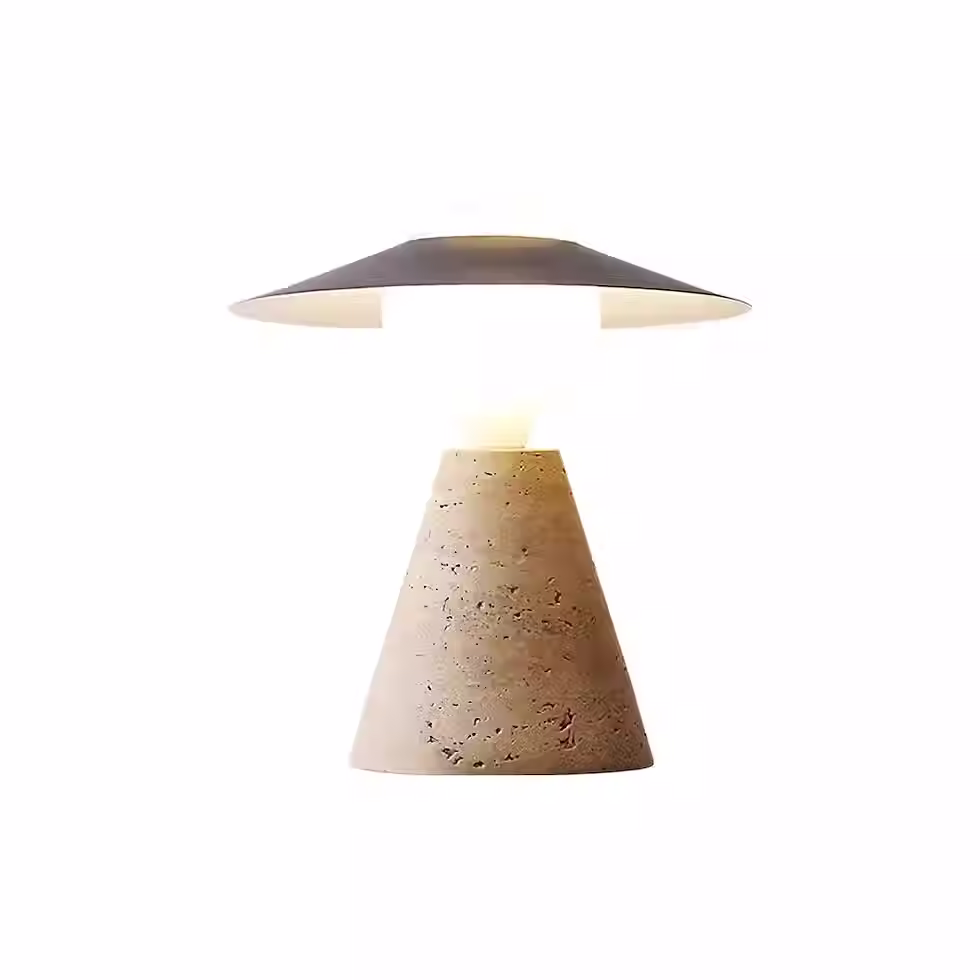 Travertine Table Lamp – Brim Disc Opal Globe Dia 30 × H 32cm E26/E27