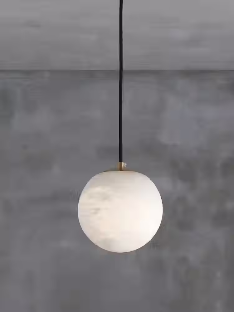 Miniatura: Alabaster Globe Pendant Light – G4 Brass Cap Sphere Dia 10-15cm Mini