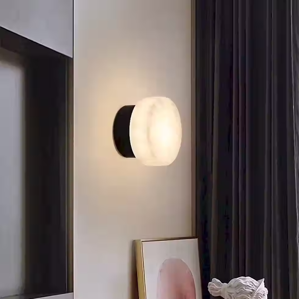Ciottolo Round Alabaster Puck Wall Light – Integrated LED Glow