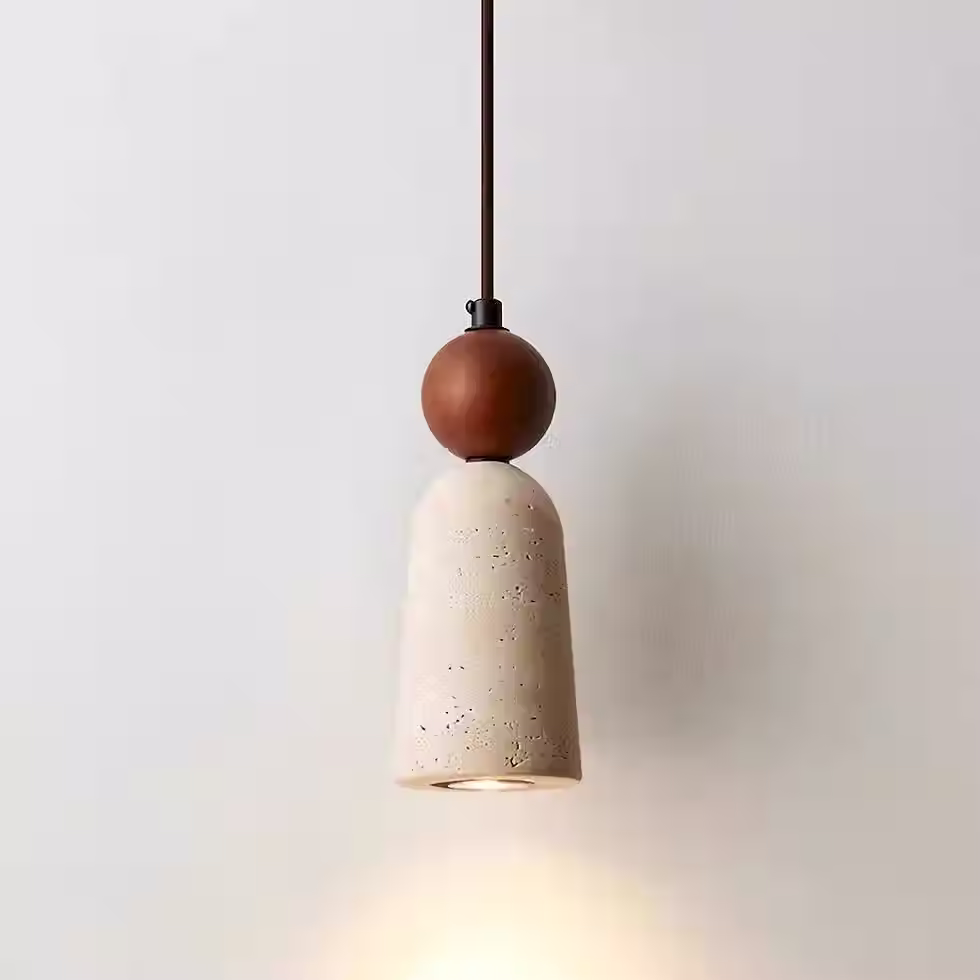 Thumbnail: Travertine Bullet Pendant Light with Wood Ball Top – GU10_5