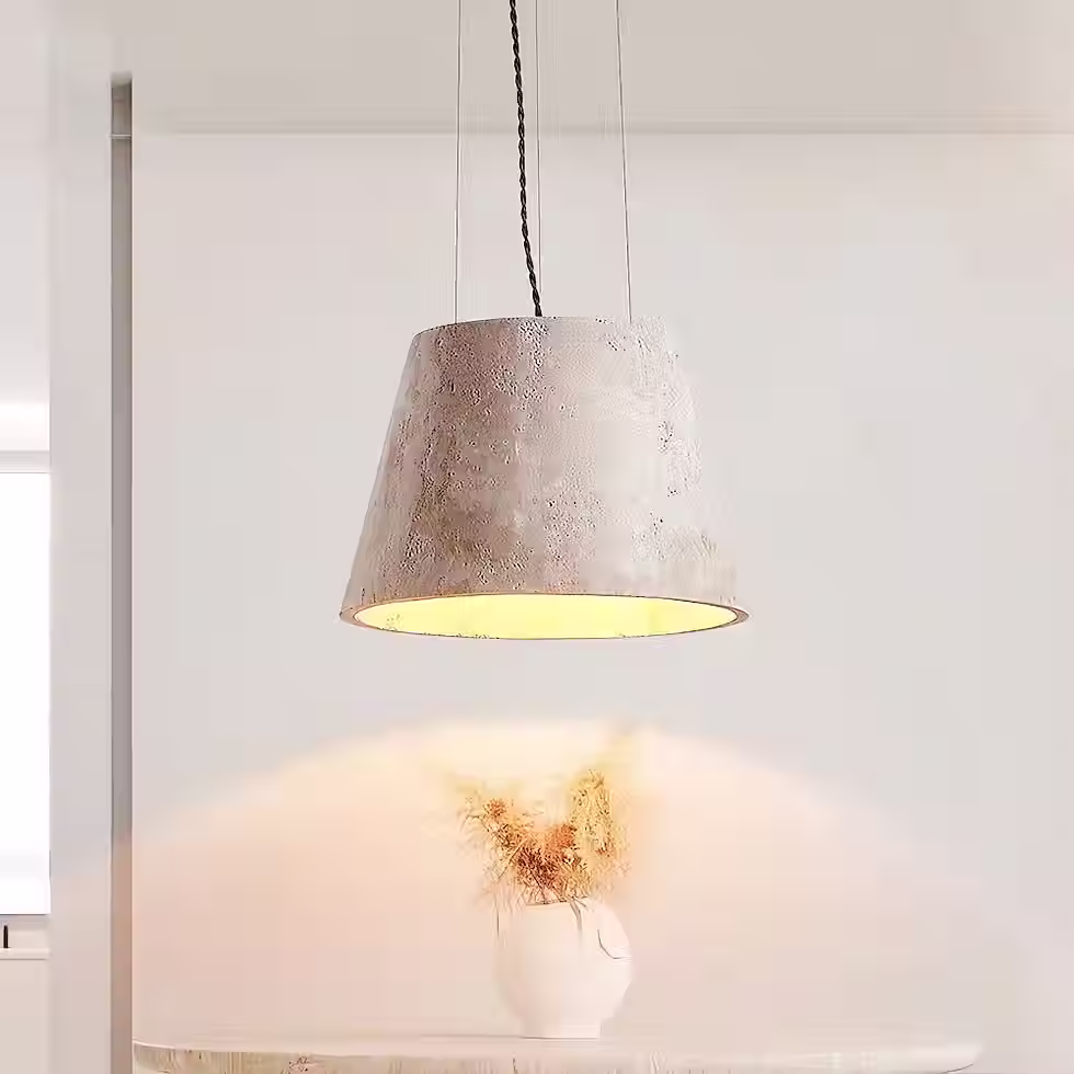 الصورة المصغرة: Yellow Travertine Bucket Pendant Light – Truncated Cone E27_9