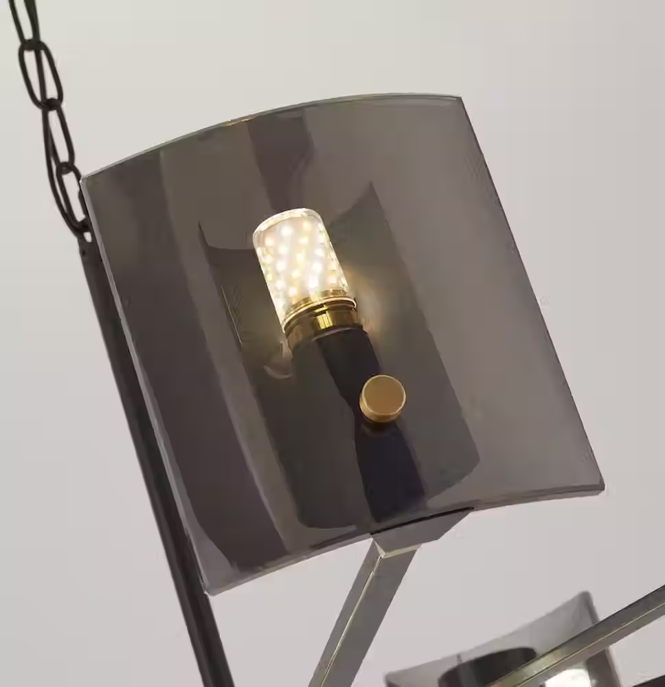 Miniatura: Post-Modern Black Brass 10-Light Smoke Glass Chandelier E14