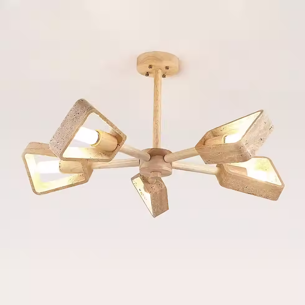 الصورة المصغرة: Travertine Trapezoid Frame Wood-Arm Chandelier – Multi-Head E27_5
