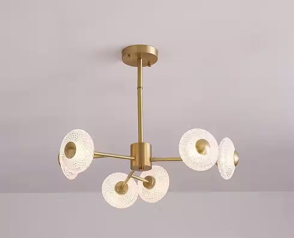 الصورة المصغرة: Golden Sputnik Chandelier - Textured Clear Acrylic 12-Head LED