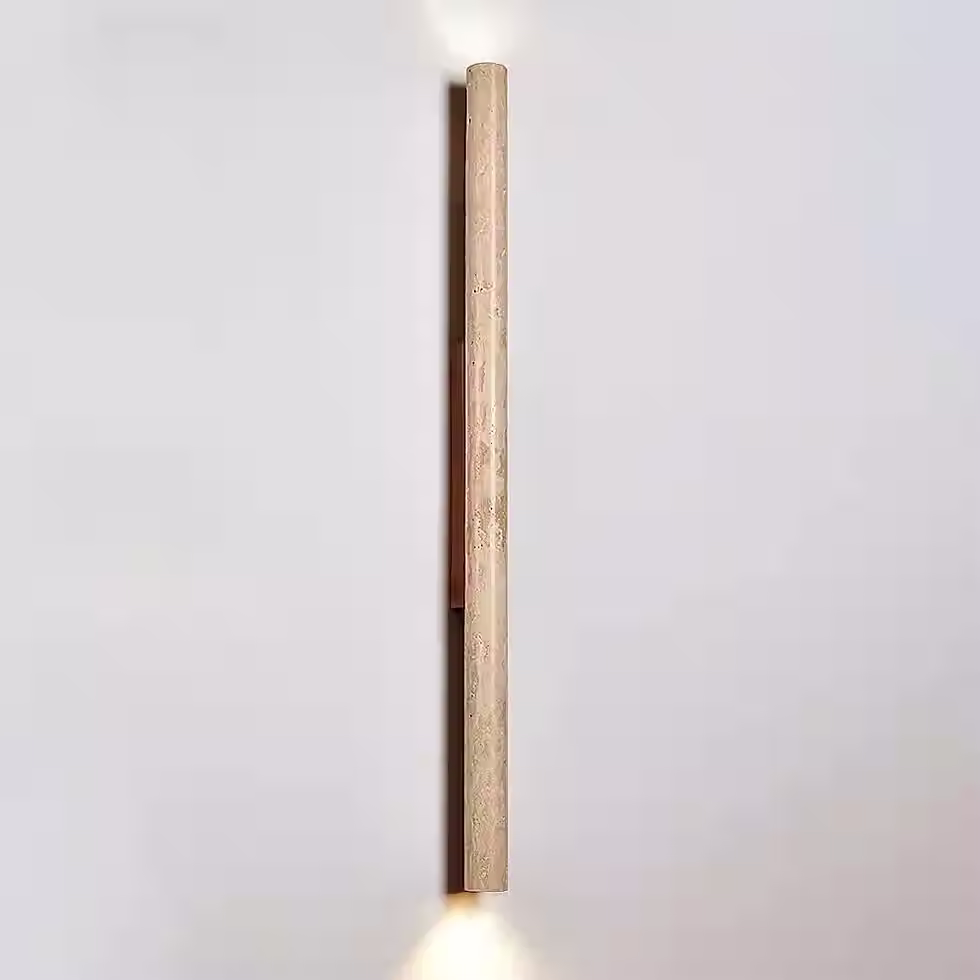 Miniature : Travertine Column Wall Sconce – Up Down Stone Tube Wood Bracket E27