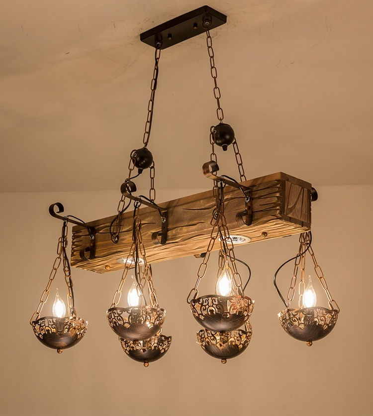 Miniatura: Interior bar vintage decor wooden hanging light with downlight