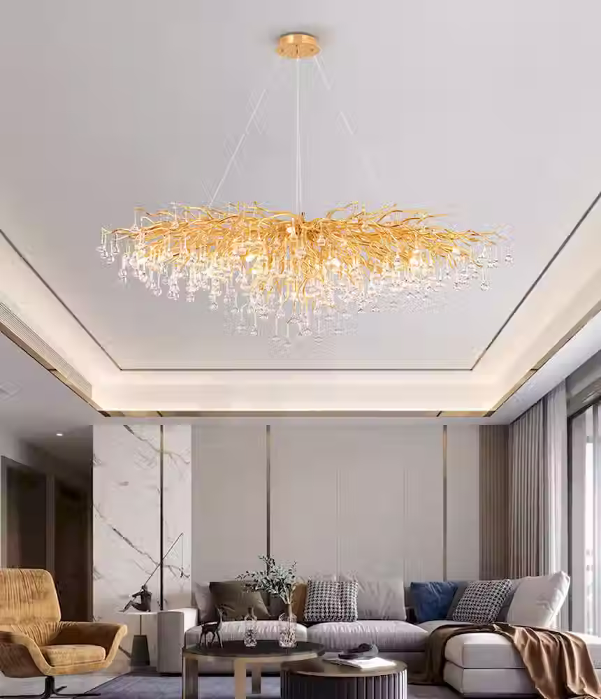 Thumbnail: Branch Sputnik Glass-Teardrop Chandelier - Gold, E14 Bulbs