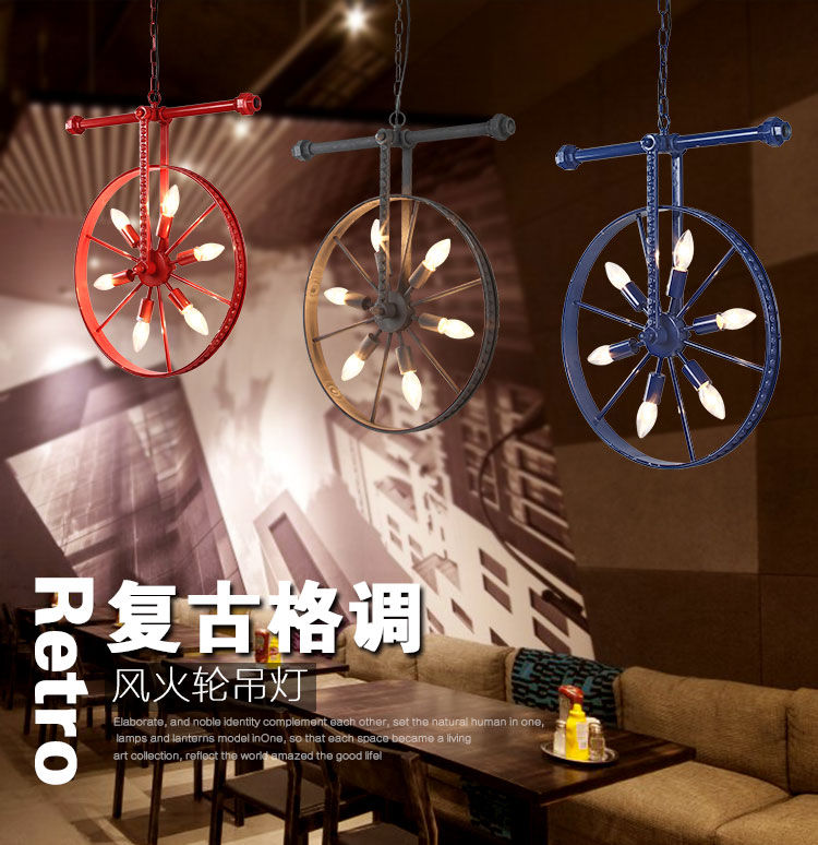 Thumbnail: Industrial wheel design chandelier lamp pendant light fixture