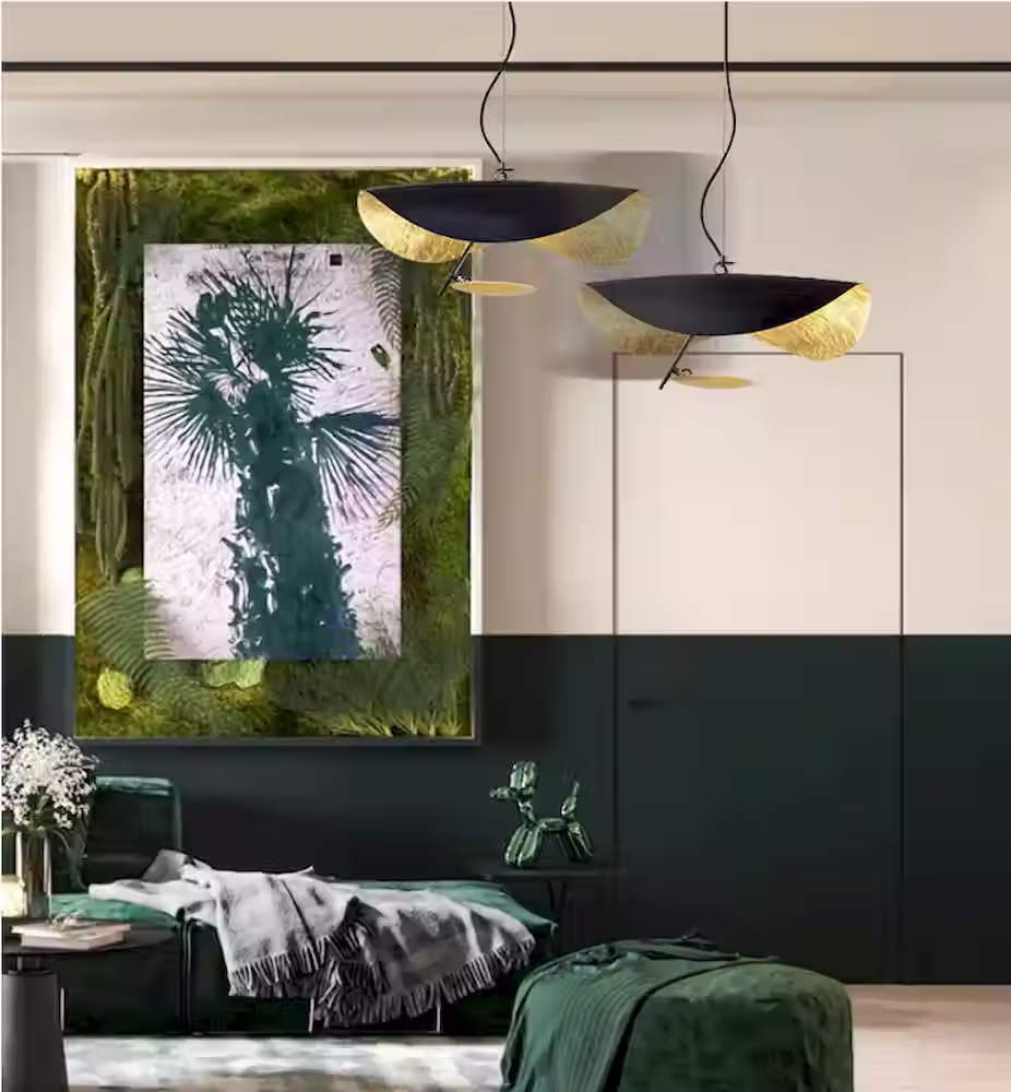 Thumbnail: Post-Modern Black & Gold Curved Saucer LED Pendant Light Ø60cm