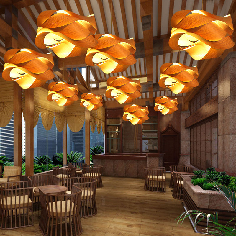 Miniatura: Creative wood fur pendant lamp shade bamboo light fixture 5