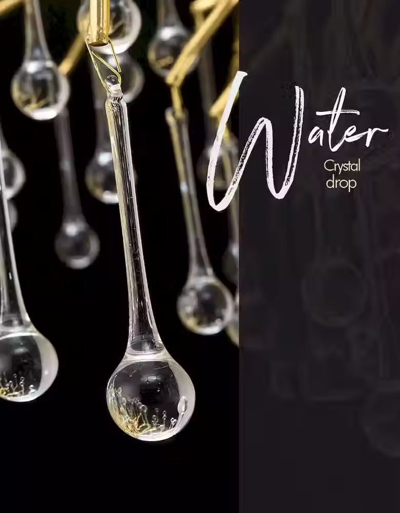 Thumbnail: Branch Sputnik Glass-Teardrop Chandelier - Gold, E14 Bulbs