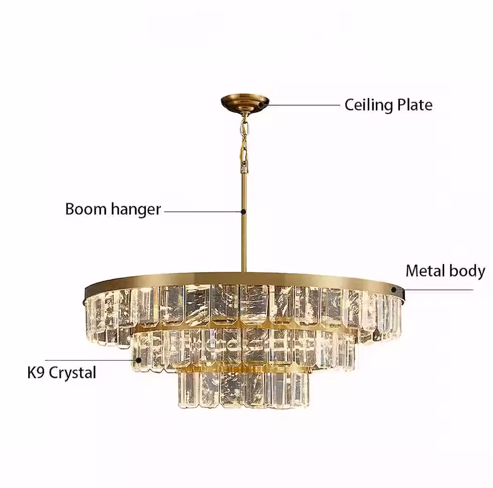 Миниатюра: Tiered Textured-Crystal Chandelier & Sconce - Gold, LED