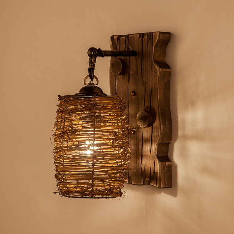 الصورة المصغرة: Handmade hanging bird nest decor lampshade wooden wall lamp