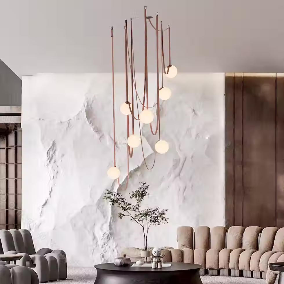 Miniature : Leather Strap Cluster Chandelier – Opal 3/5/7-Globe, Ø120/150/200_10