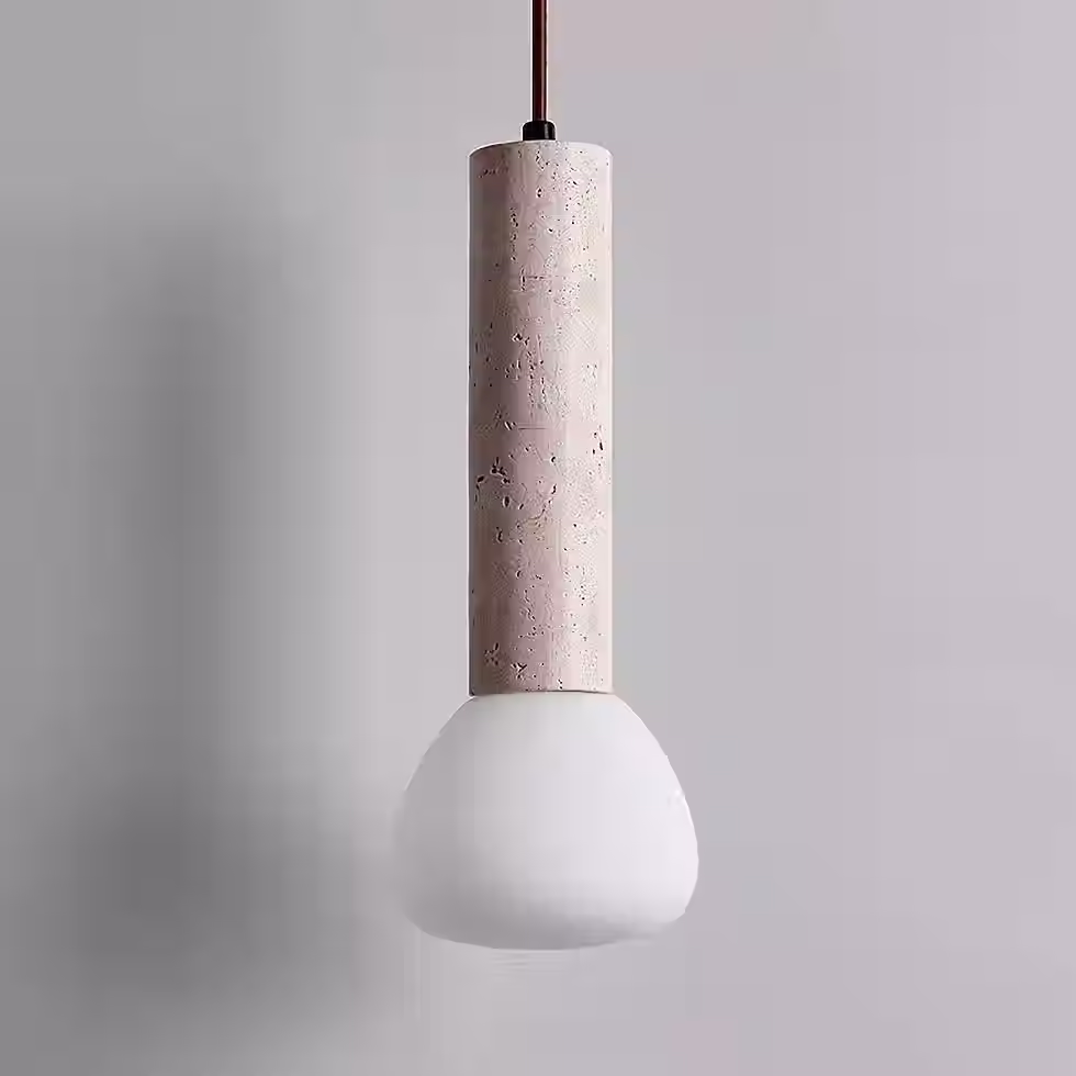 Thumbnail: Travertine Slim Column Pendant – Opal Glass Drop Diffuser E27_3