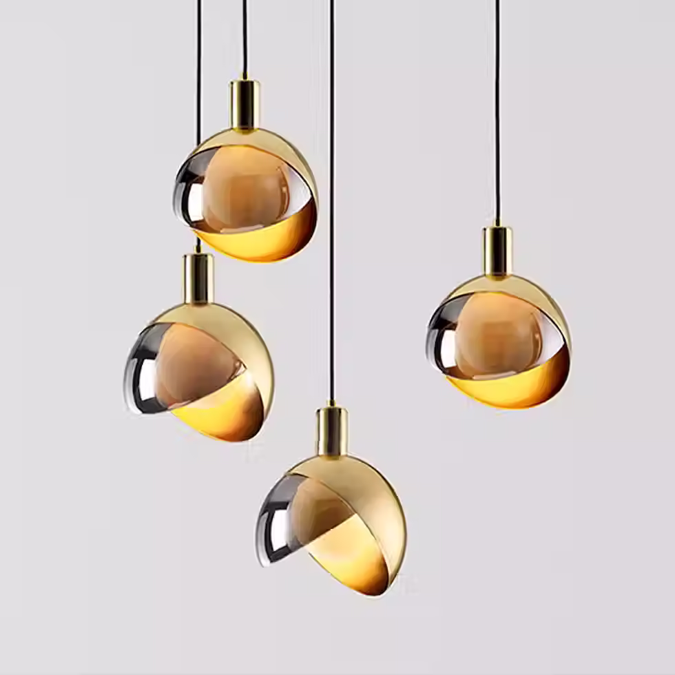 Asymmetric Brass & Glass Half-Dome Pendant – Gold/Rose Gold, E27