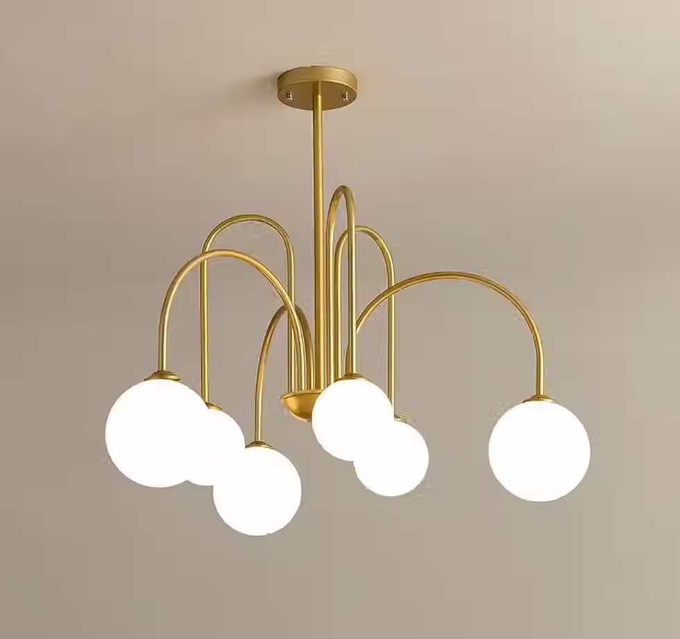 Thumbnail: Golden Branched Chandelier - Milky Glass Globes 850mm G9