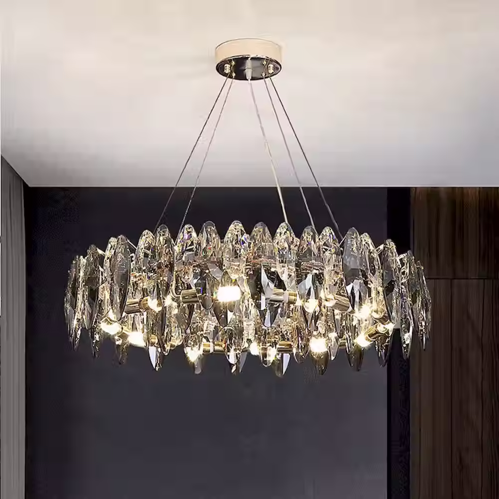 Icicle Raw-Crystal Spike Ring Chandelier - Gold, Round & Linear, E14
